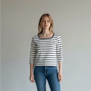 Central Park West Black and White Striped Long Sleeve Top